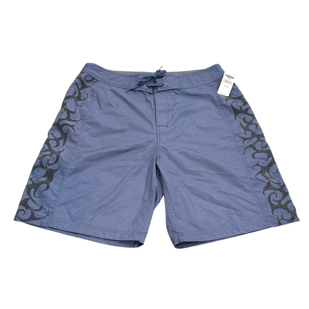 Vintage Y2K Old Navy Mens Blue Tribal Board Shorts Swim Trunks Large Summer NEW